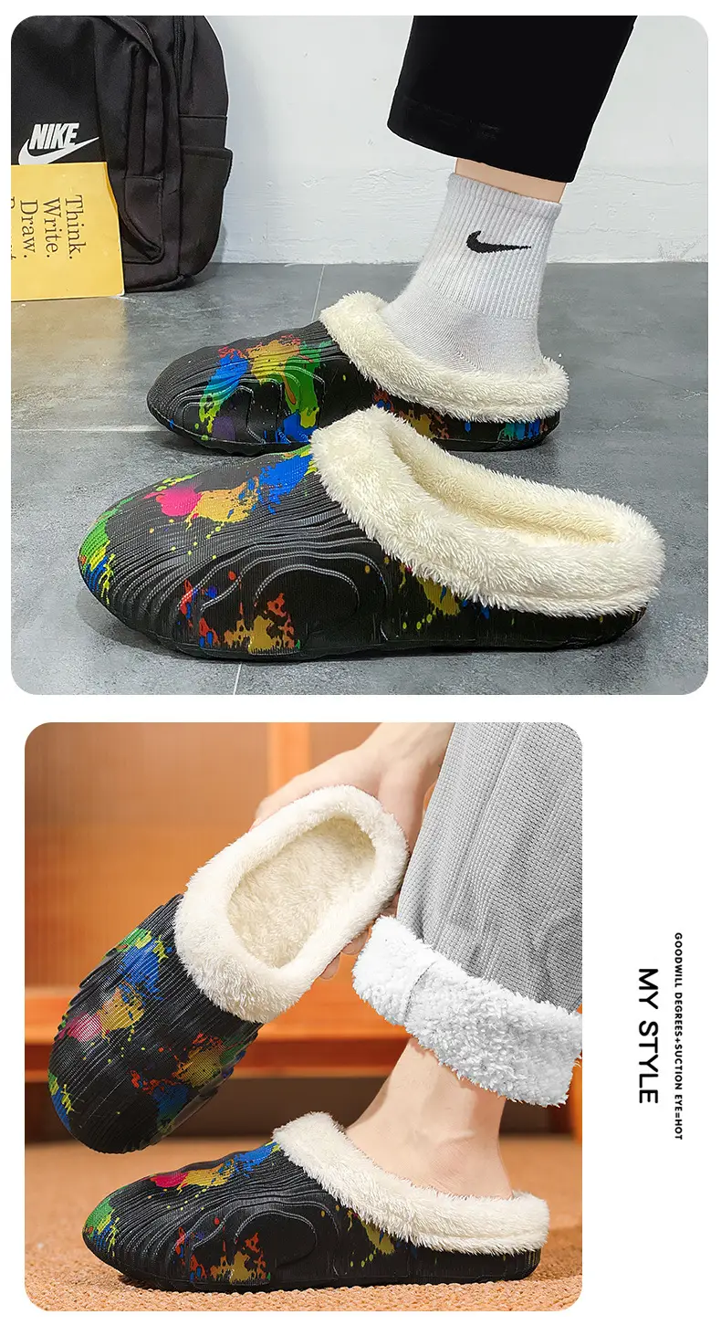 Cotton Slippers Men's Winter Indoor Thick-soled Warm Men's Camouflage Waterproof Couples Baotou Cotton Shoes Parent-child Mao Mao Slippers — feature 10