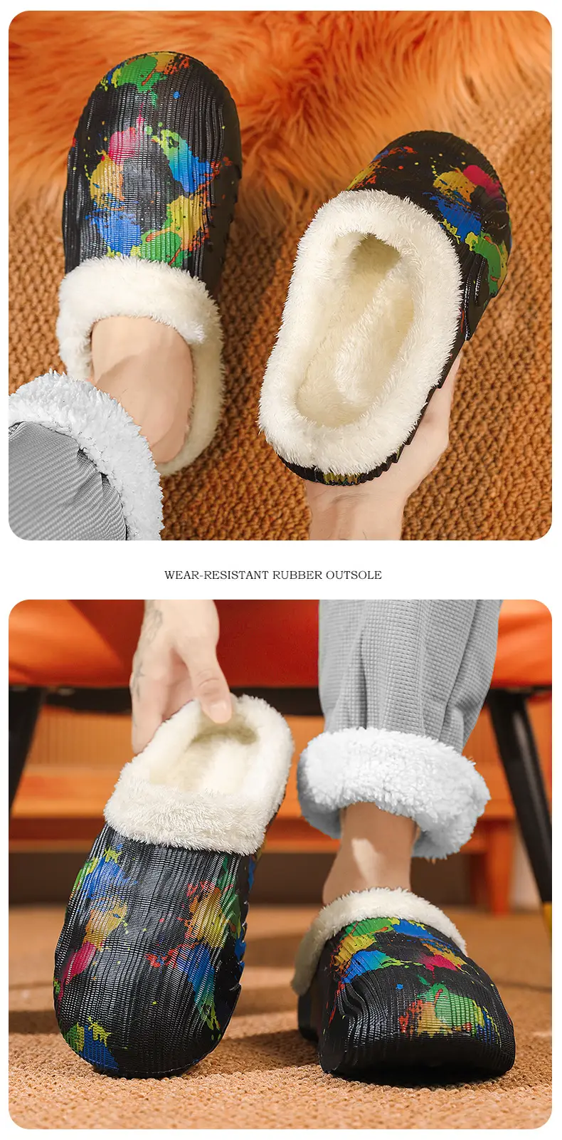Cotton Slippers Men's Winter Indoor Thick-soled Warm Men's Camouflage Waterproof Couples Baotou Cotton Shoes Parent-child Mao Mao Slippers — feature 11