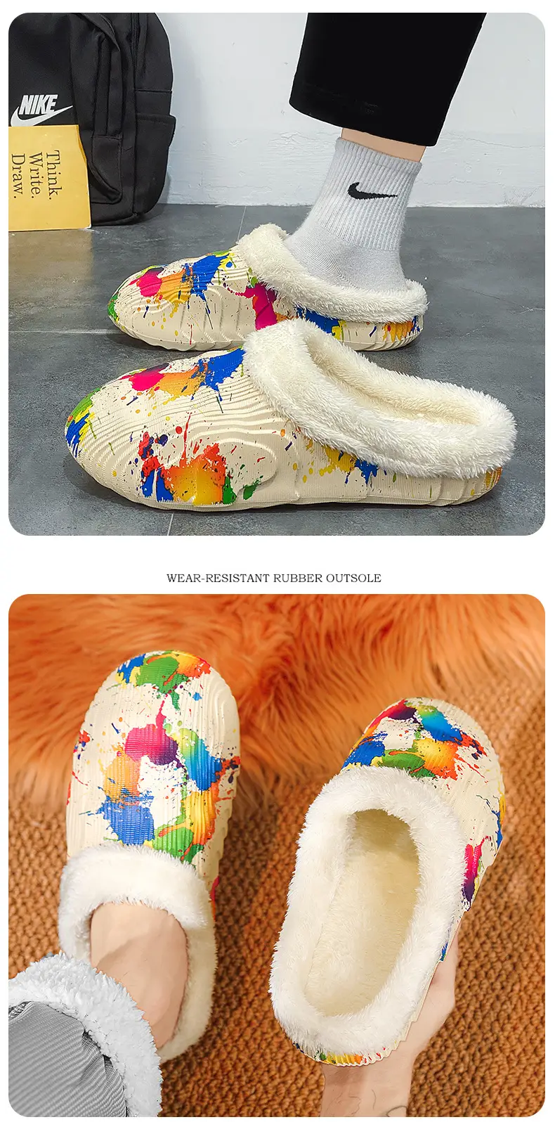 Cotton Slippers Men's Winter Indoor Thick-soled Warm Men's Camouflage Waterproof Couples Baotou Cotton Shoes Parent-child Mao Mao Slippers — feature 15