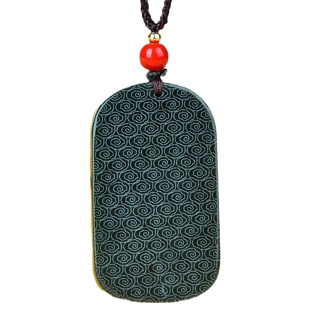 Hetian Jade Dragon Pendant Black with Red Bead - Image 5