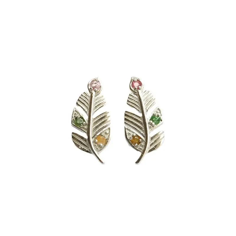 Gemstone Feather Earrings S925 Silver Women - Image 6