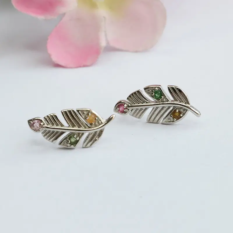 Gemstone Feather Earrings S925 Silver Women — feature 10