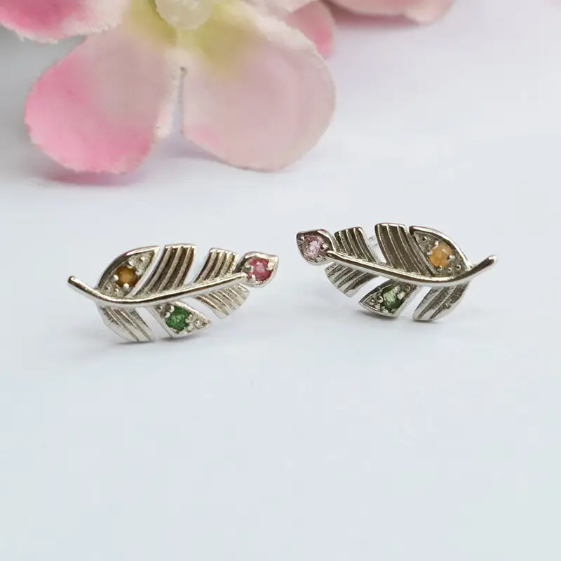 Gemstone Feather Earrings S925 Silver Women — feature 9