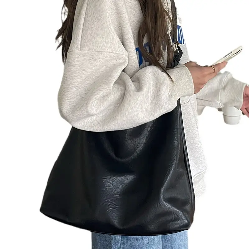 Large Capacity Leather Shoulder Bag for Women Brown - Image 7
