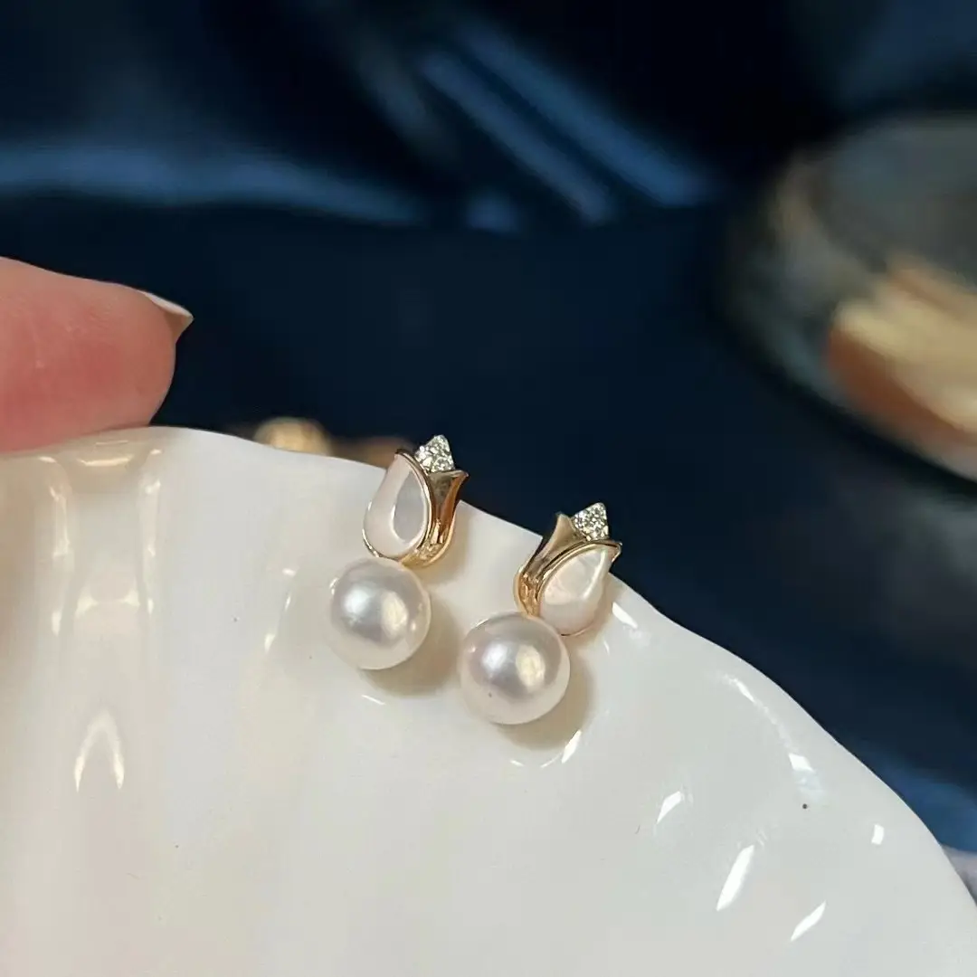 S925 Sterling Silver Plum Blossom Tulip Pearl Earrings — feature 25