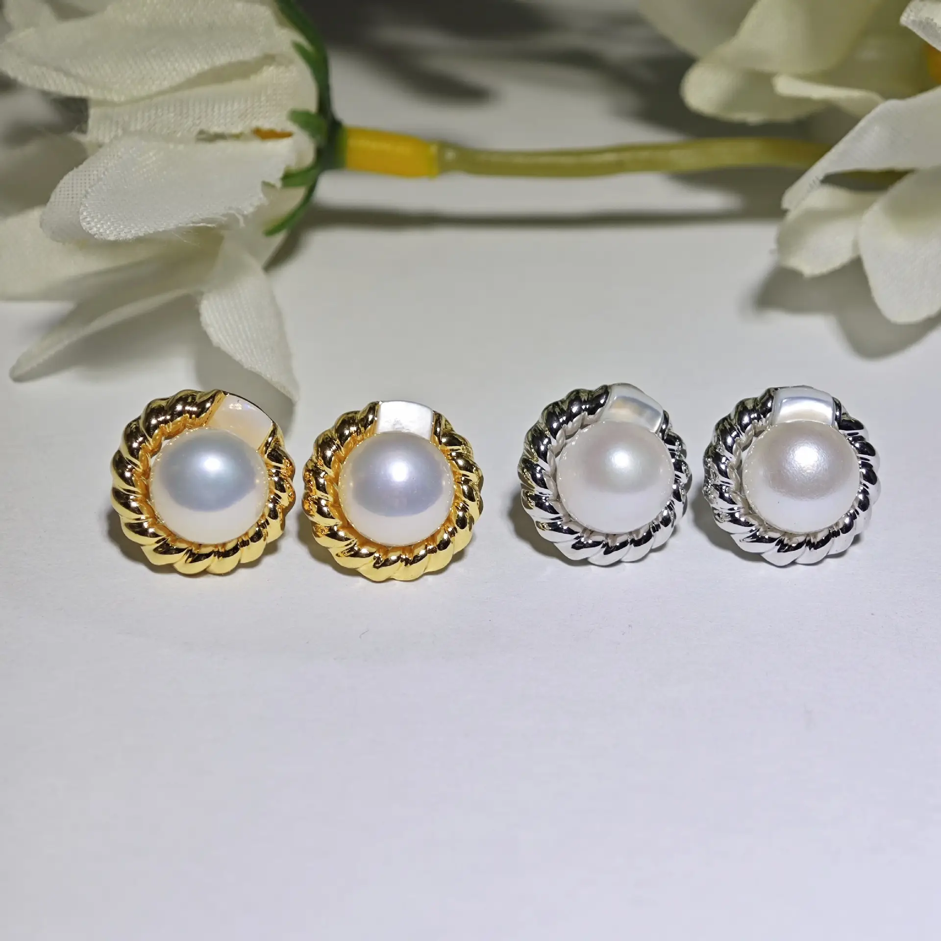 S925 Sterling Silver Plum Blossom Tulip Pearl Earrings - Image 8