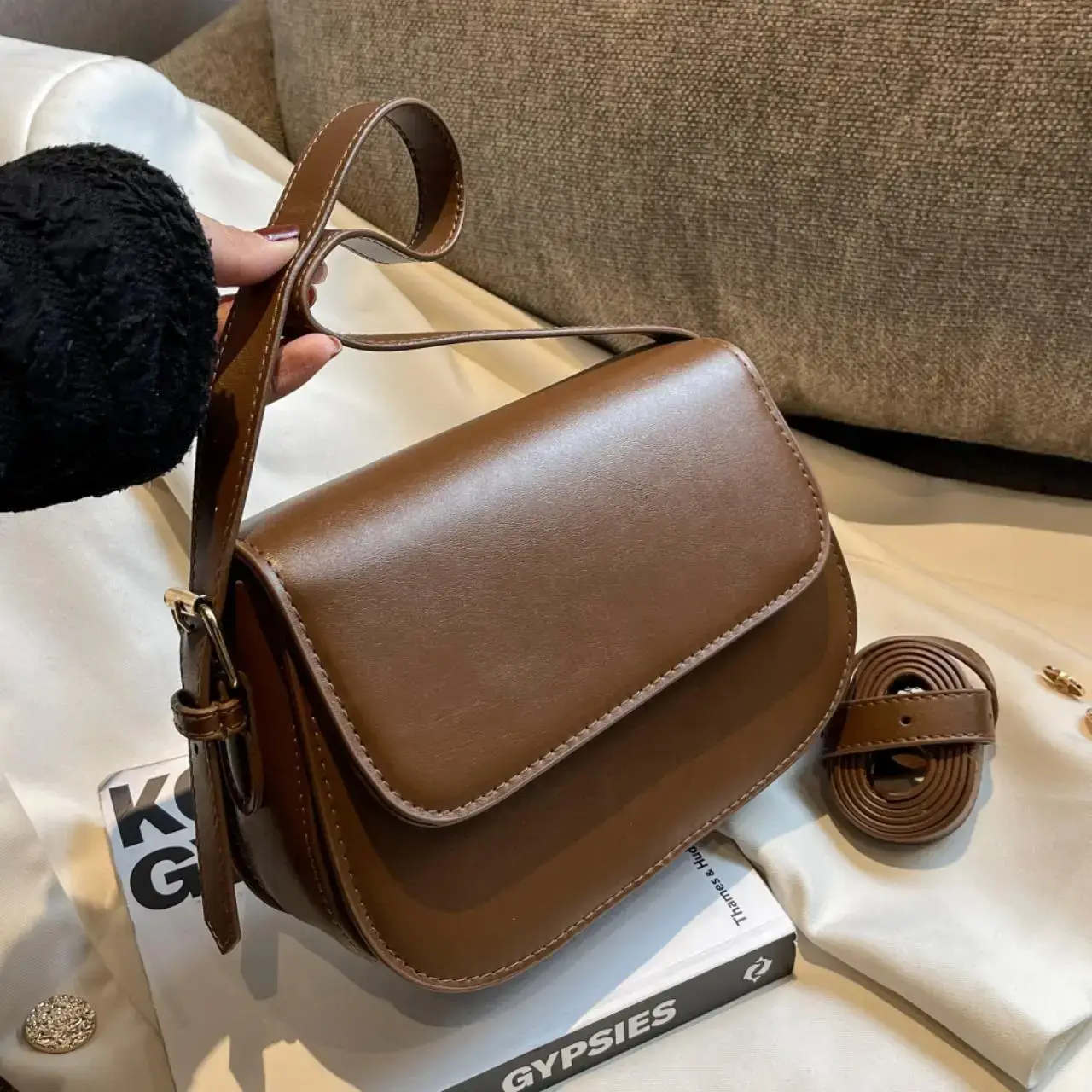 Women's 1-Piece Underarm Crossbody Bag Beige White - Image 5