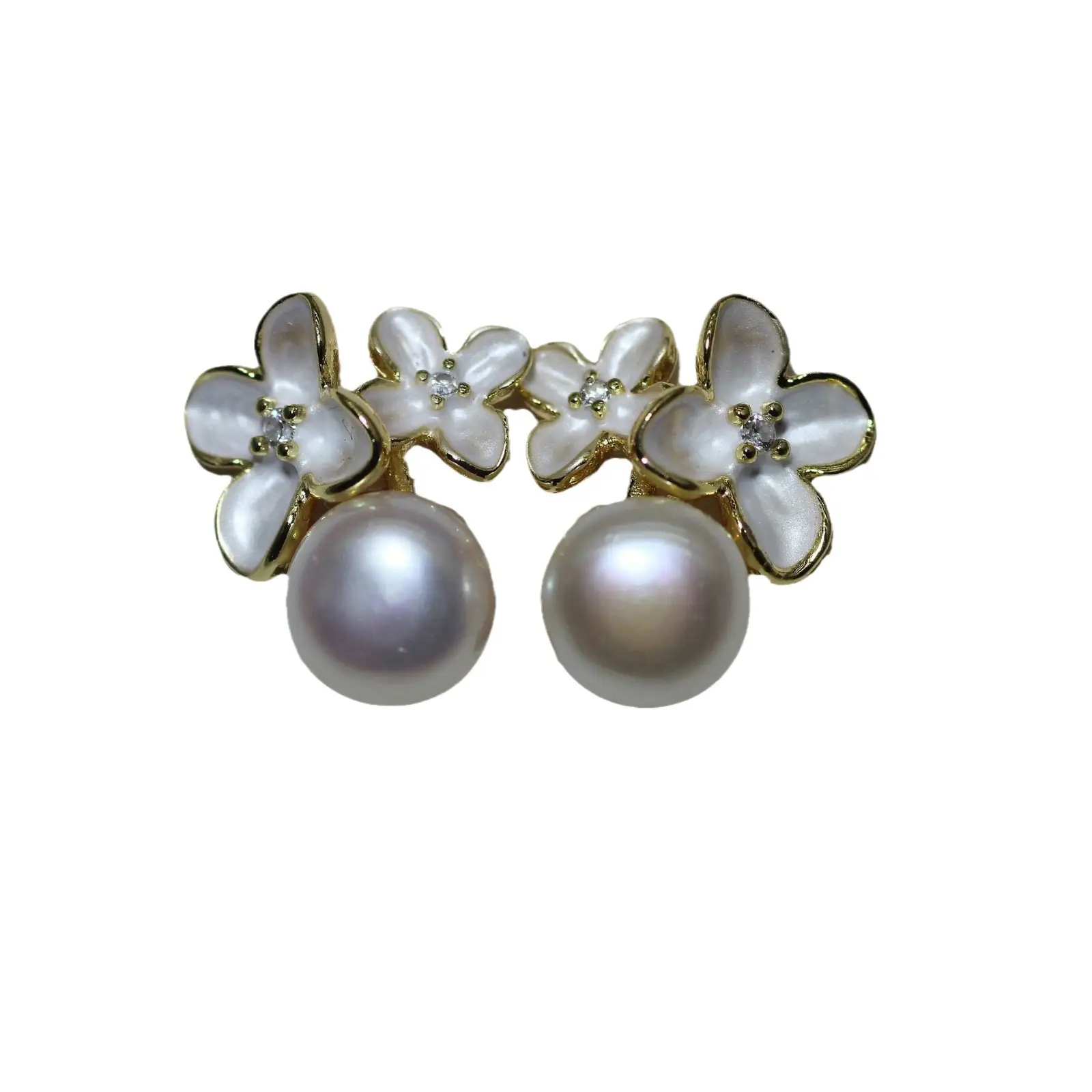 Flower Pearl Earrings Drop Oil Size Gold Plated - Image 11