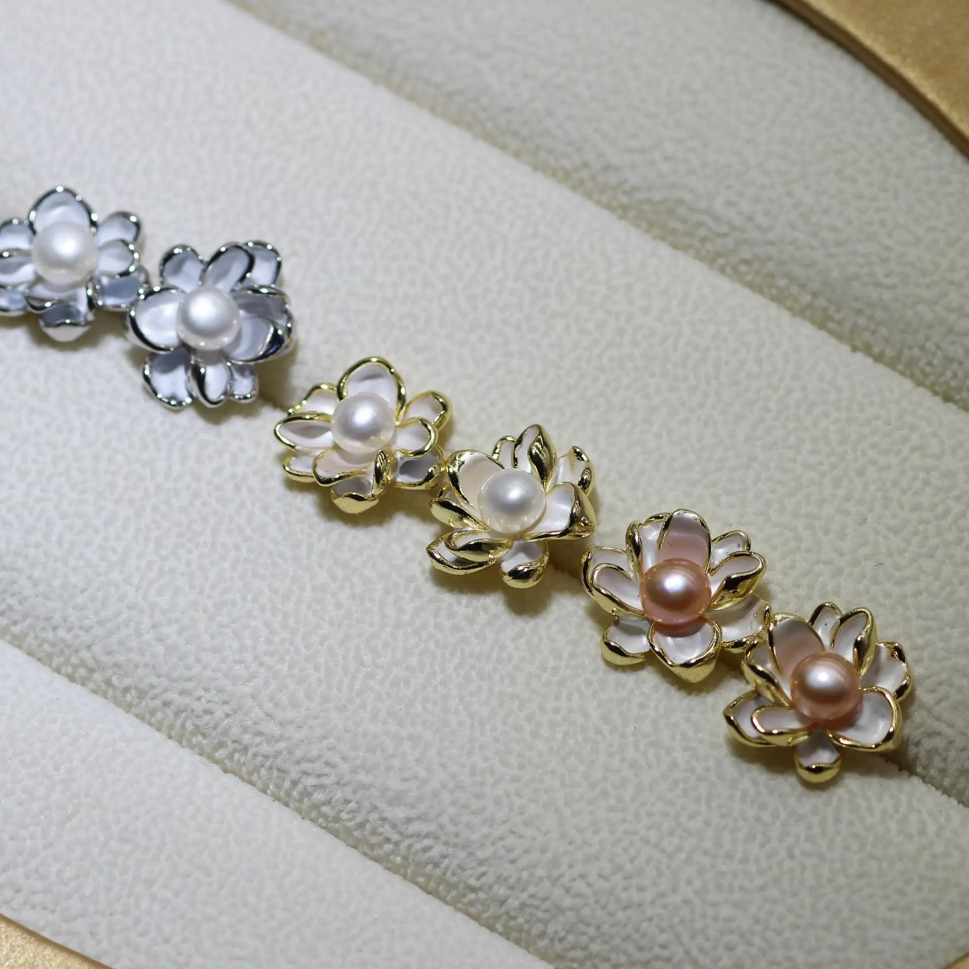 Flower Pearl Earrings Drop Oil Size Gold Plated - Image 6