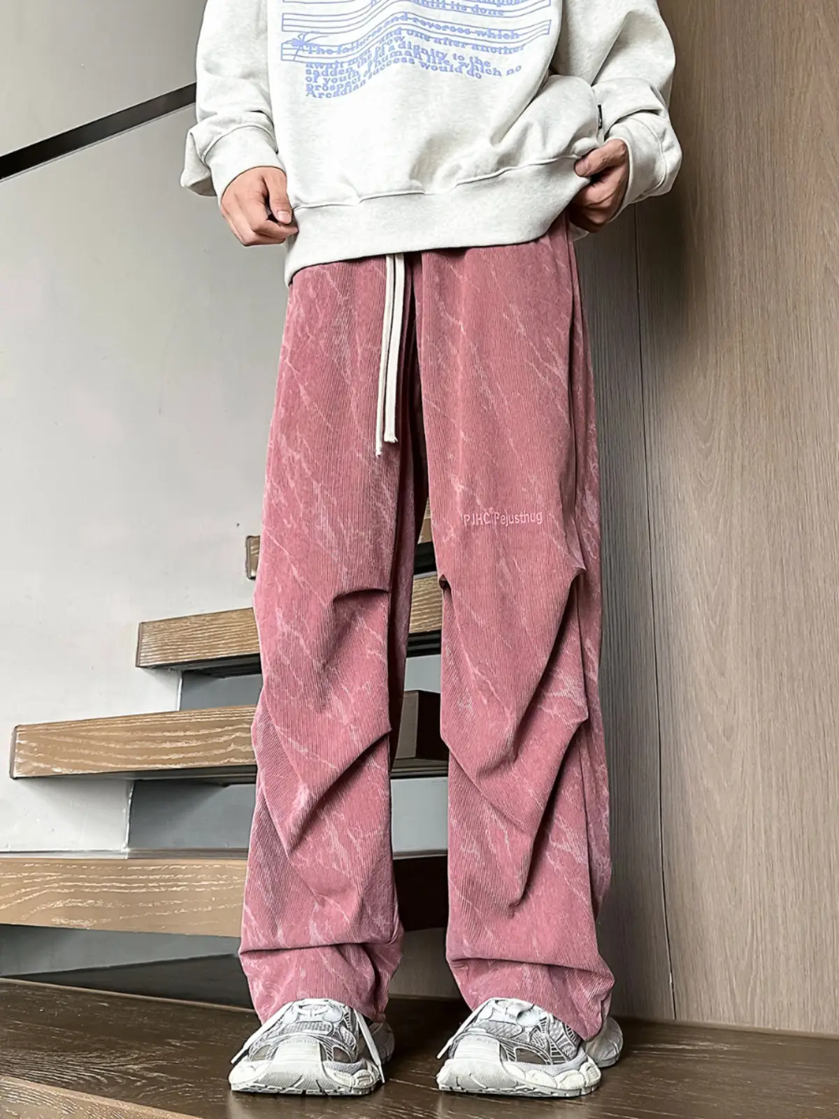 Men Fleece Lined Grey Wide Leg Pants - Image 8