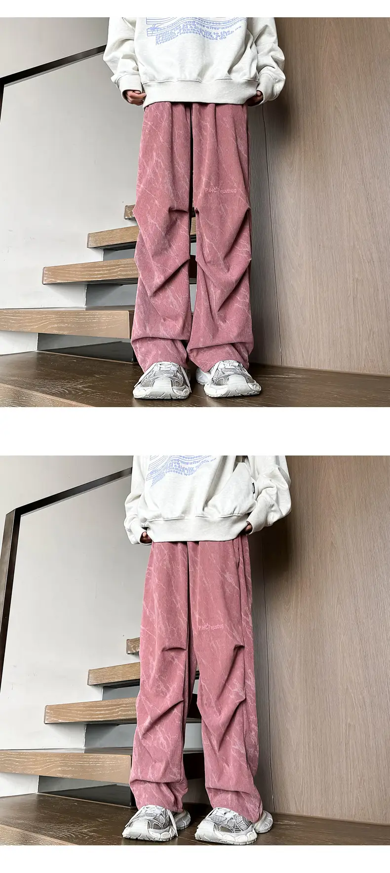 Men Fleece Lined Grey Wide Leg Pants — feature 10