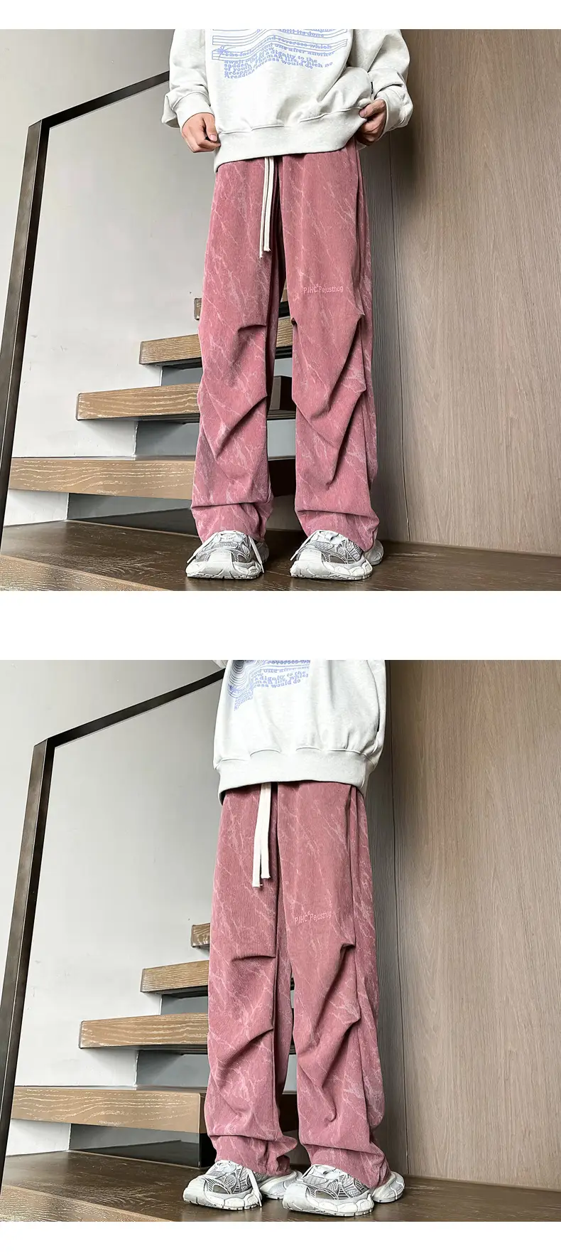 Men Fleece Lined Grey Wide Leg Pants — feature 11