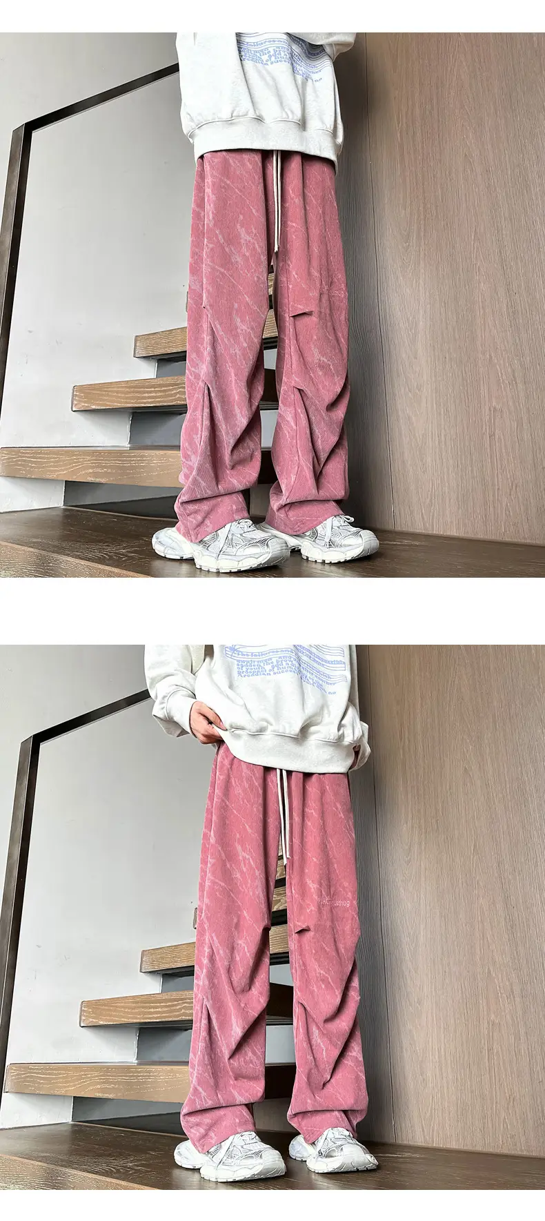 Men Fleece Lined Grey Wide Leg Pants — feature 12