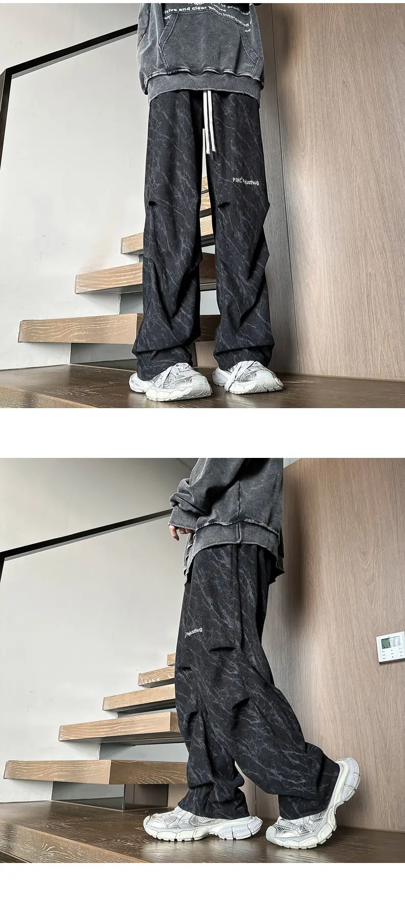 Men Fleece Lined Grey Wide Leg Pants — feature 4