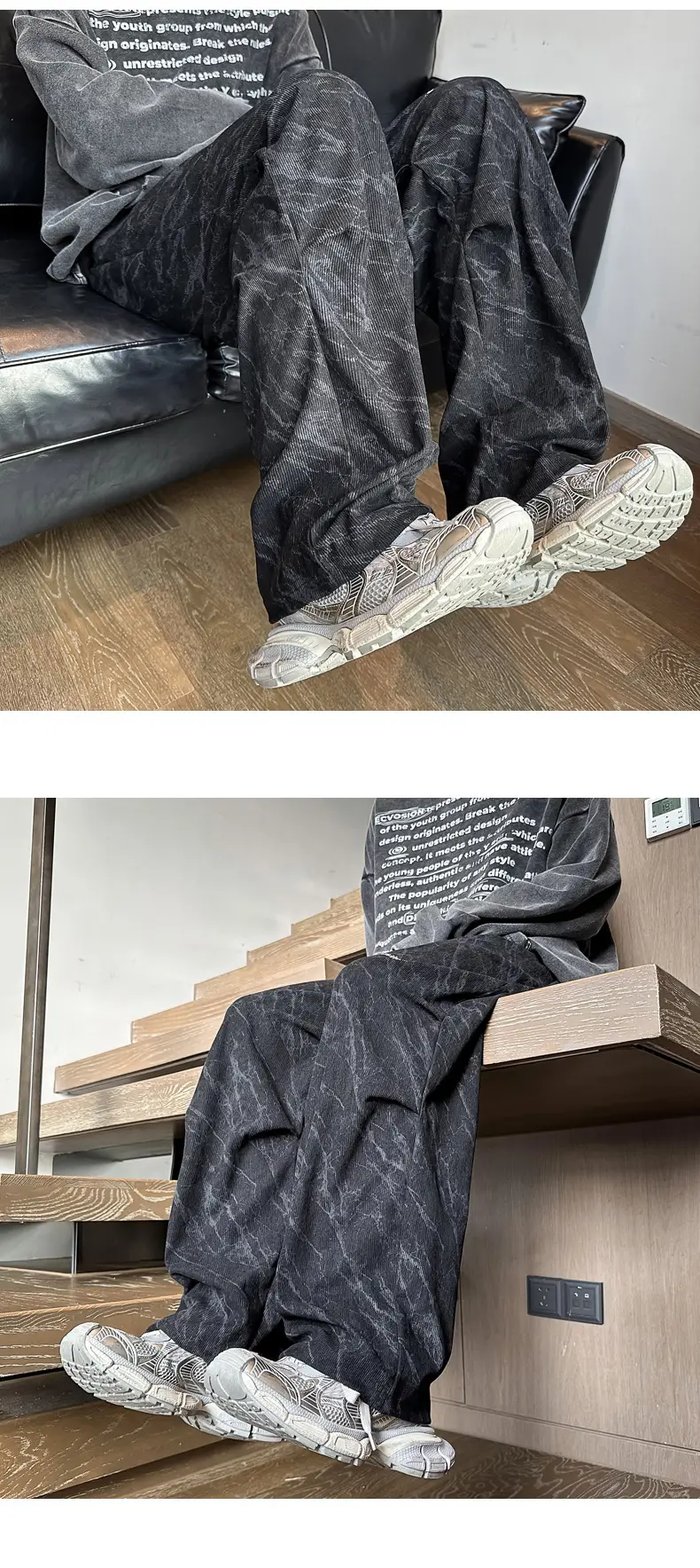 Men Fleece Lined Grey Wide Leg Pants — feature 6