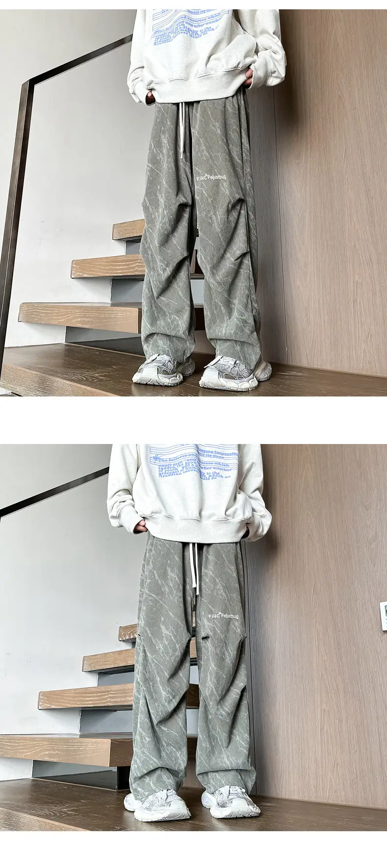 Men Fleece Lined Grey Wide Leg Pants — feature 7