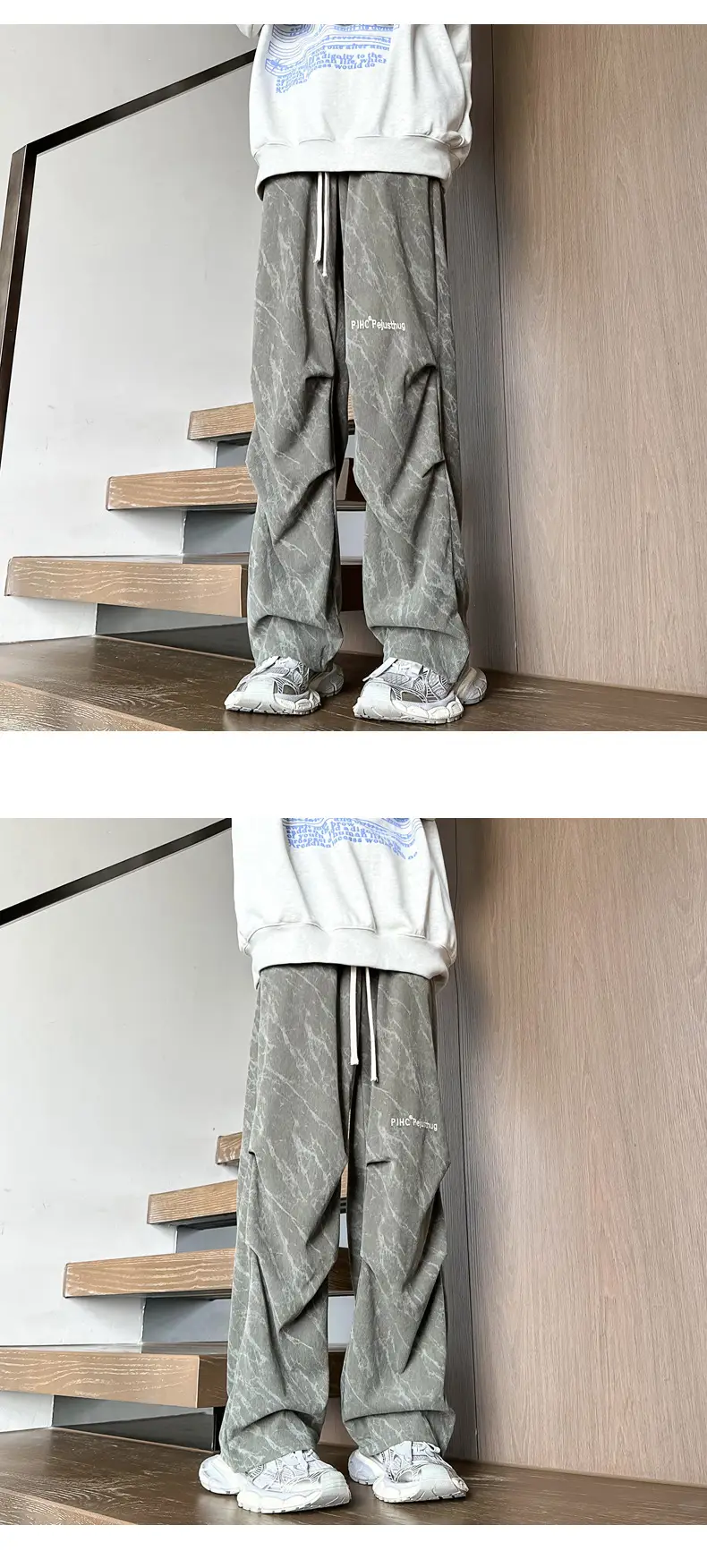 Men Fleece Lined Grey Wide Leg Pants — feature 8