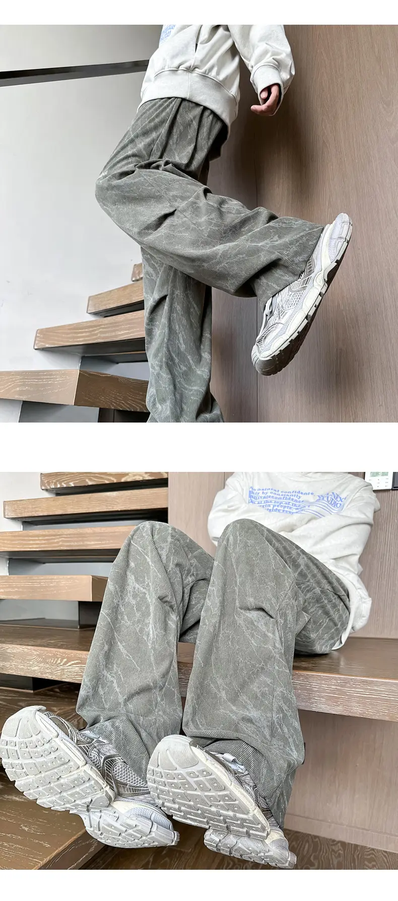 Men Fleece Lined Grey Wide Leg Pants — feature 9