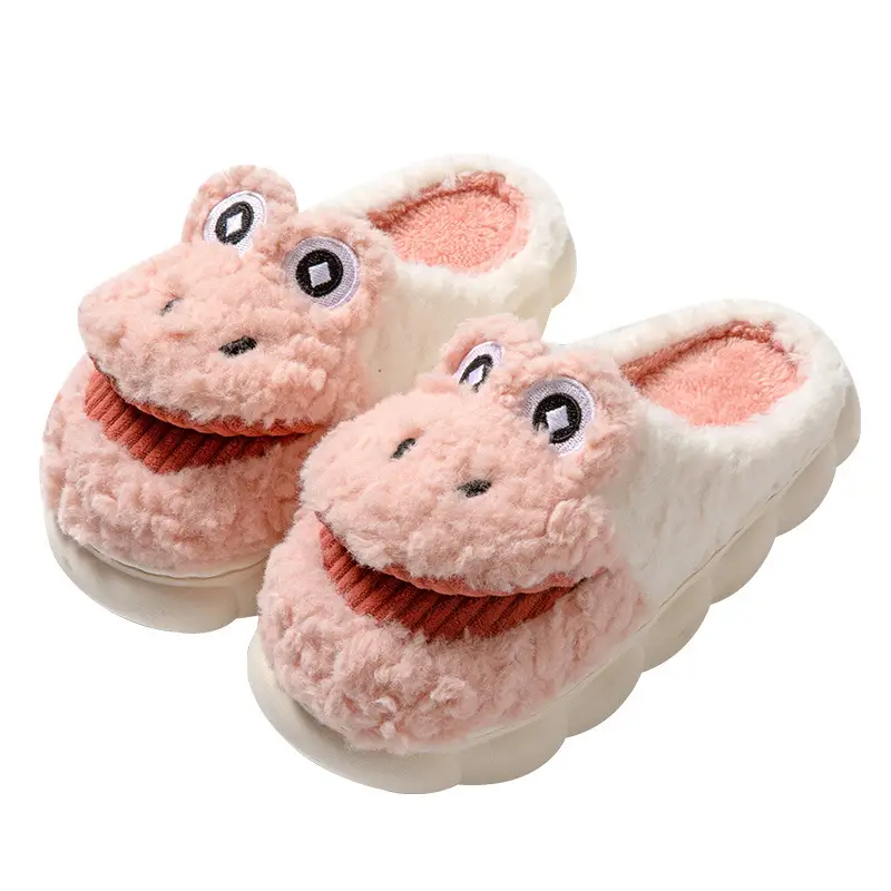 Big mouth cotton slippers women's winter covered heel indoor home warm outdoor wear cute thick bottom plush cotton shoes men's winter