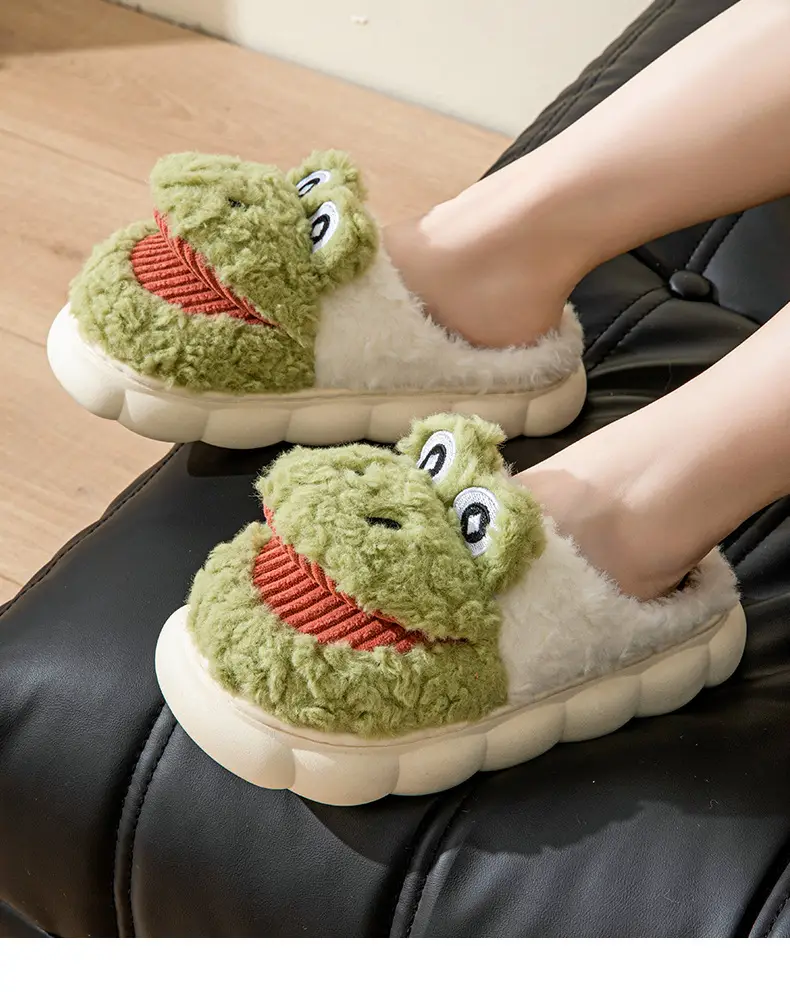 Big mouth cotton slippers women's winter covered heel indoor home warm outdoor wear cute thick bottom plush cotton shoes men's winter — feature 14