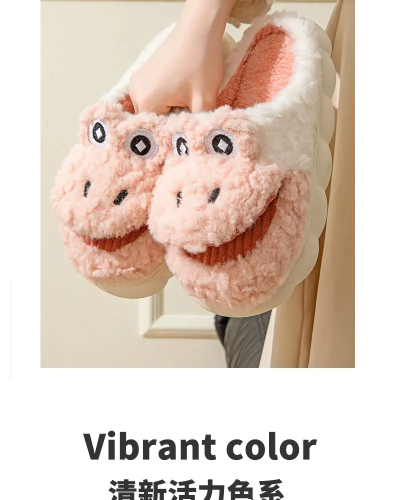 Big mouth cotton slippers women's winter covered heel indoor home warm outdoor wear cute thick bottom plush cotton shoes men's winter — feature 5