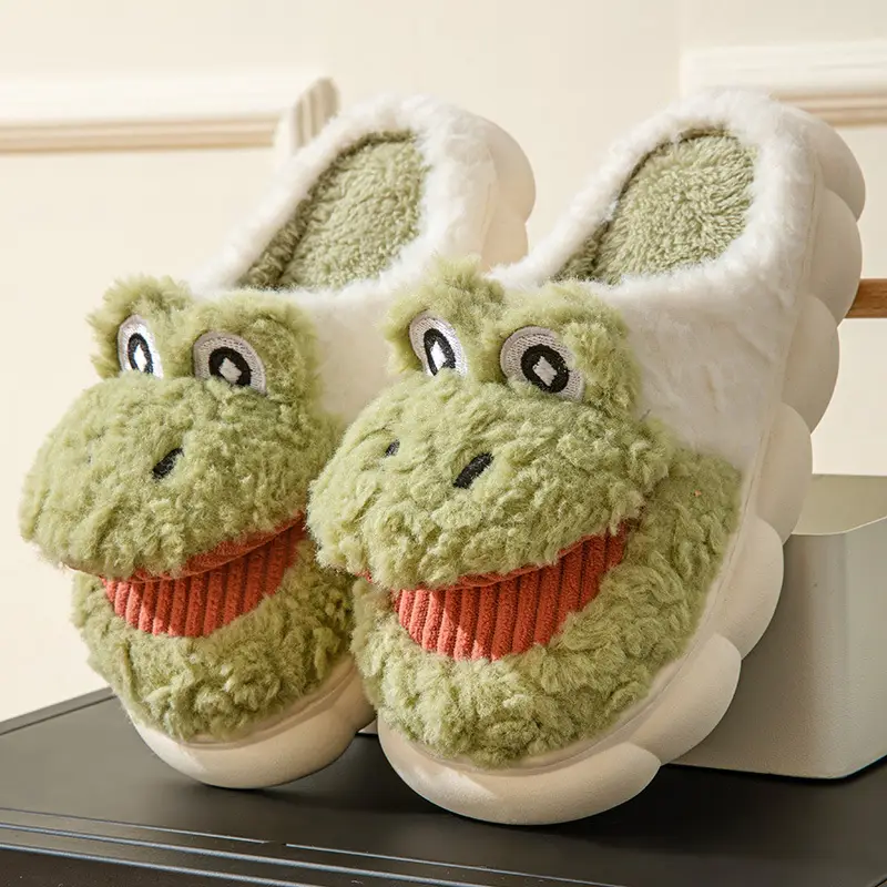 Big mouth cotton slippers women's winter covered heel indoor home warm outdoor wear cute thick bottom plush cotton shoes men's winter