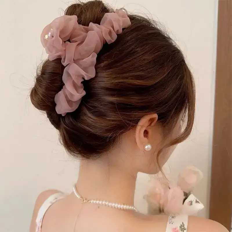 Korean Style Pleated Mesh Hair Clip Large Shark - Image 7
