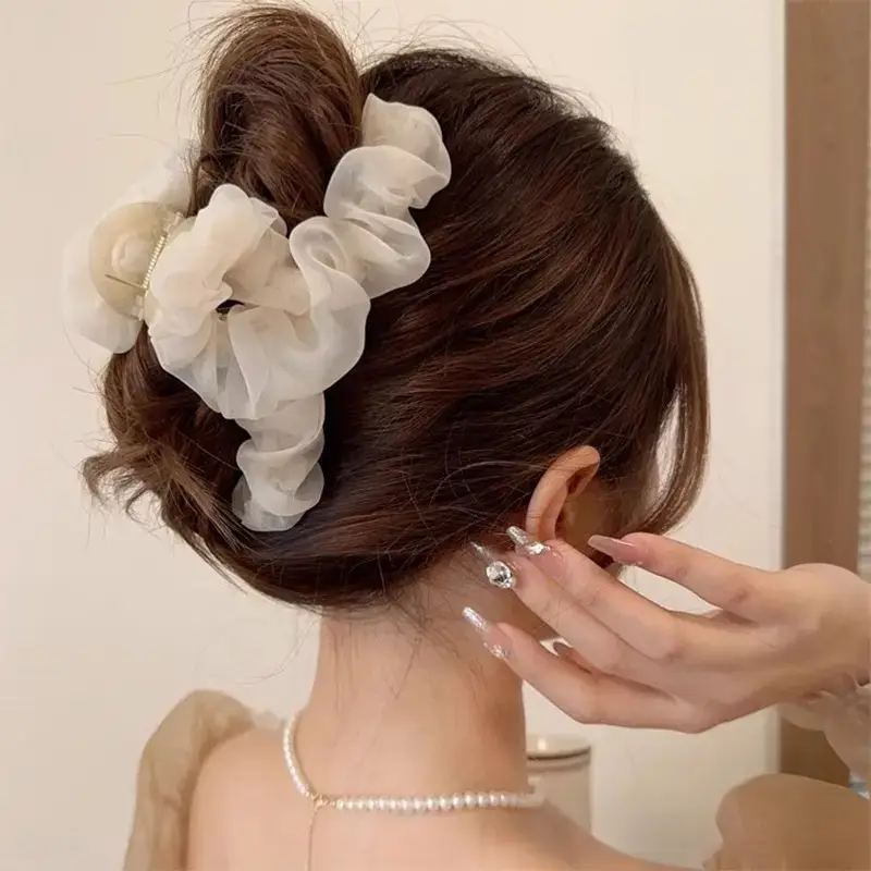 Korean Style Pleated Mesh Hair Clip Large Shark - Image 8