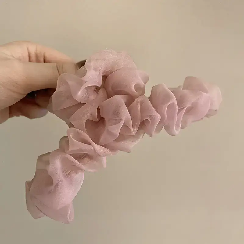 Korean Style Pleated Mesh Hair Clip Large Shark - Image 4