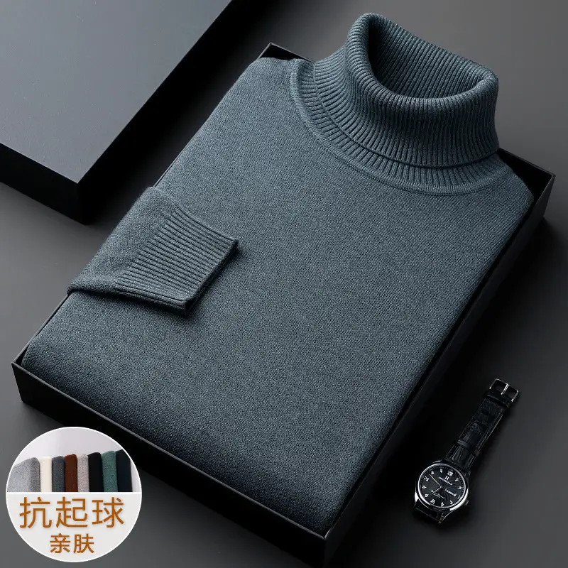 Winter Men's Grey Turtleneck Sweater Solid Color - Image 10