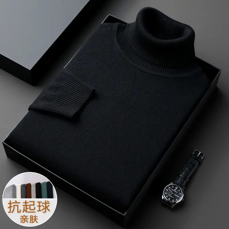 Winter Men's Grey Turtleneck Sweater Solid Color - Image 11