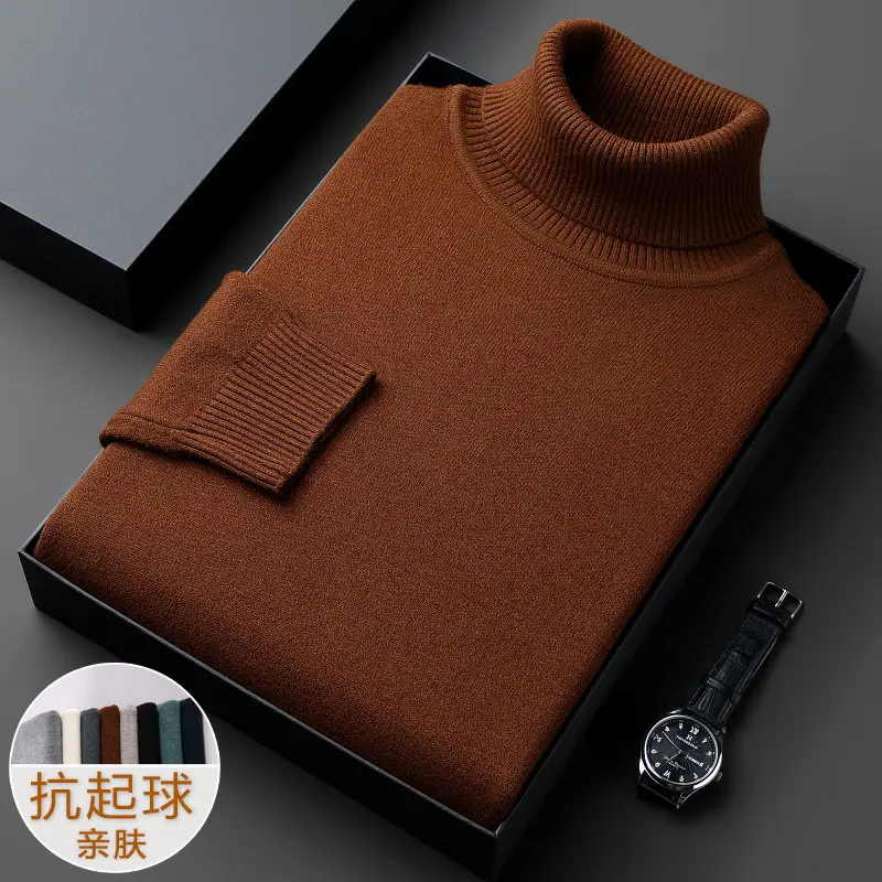 Winter Men's Grey Turtleneck Sweater Solid Color - Image 12