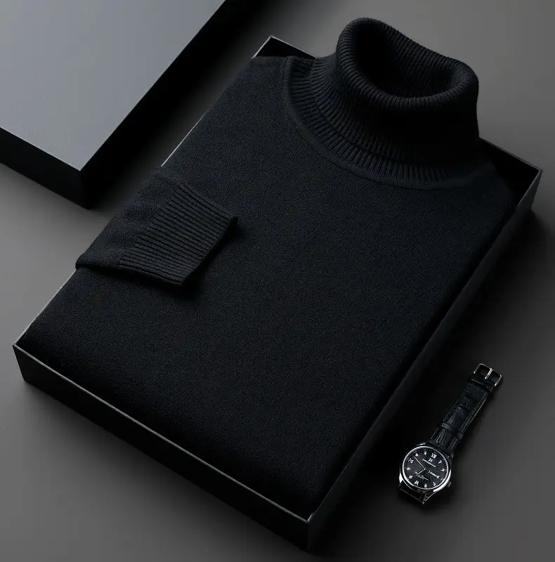 Winter Men's Grey Turtleneck Sweater Solid Color — feature 10