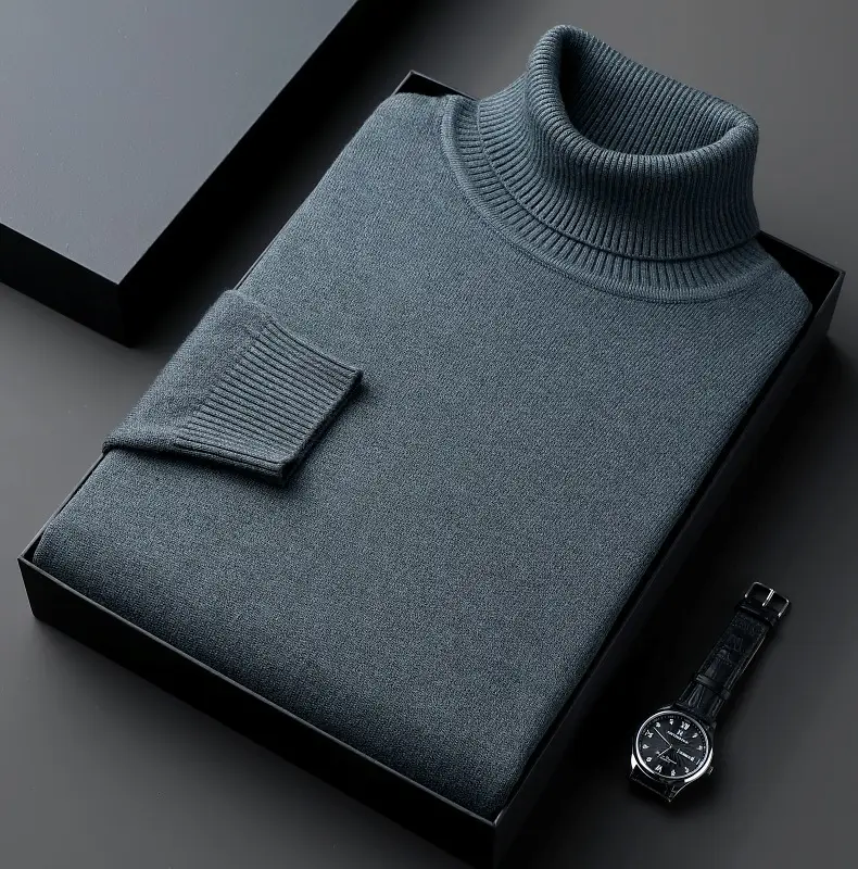Winter Men's Grey Turtleneck Sweater Solid Color — feature 11