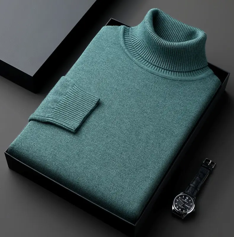Winter Men's Grey Turtleneck Sweater Solid Color — feature 12