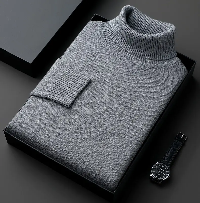 Winter Men's Grey Turtleneck Sweater Solid Color — feature 6