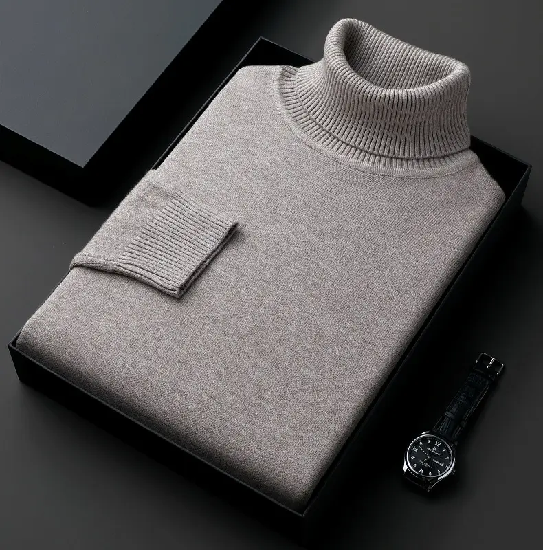 Winter Men's Grey Turtleneck Sweater Solid Color — feature 7