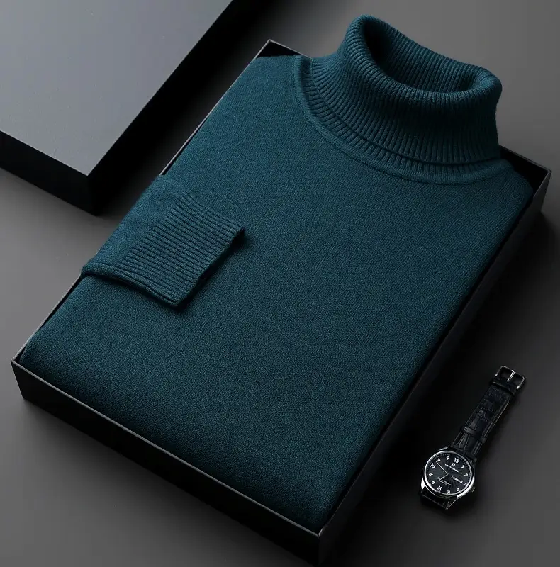 Winter Men's Grey Turtleneck Sweater Solid Color — feature 8