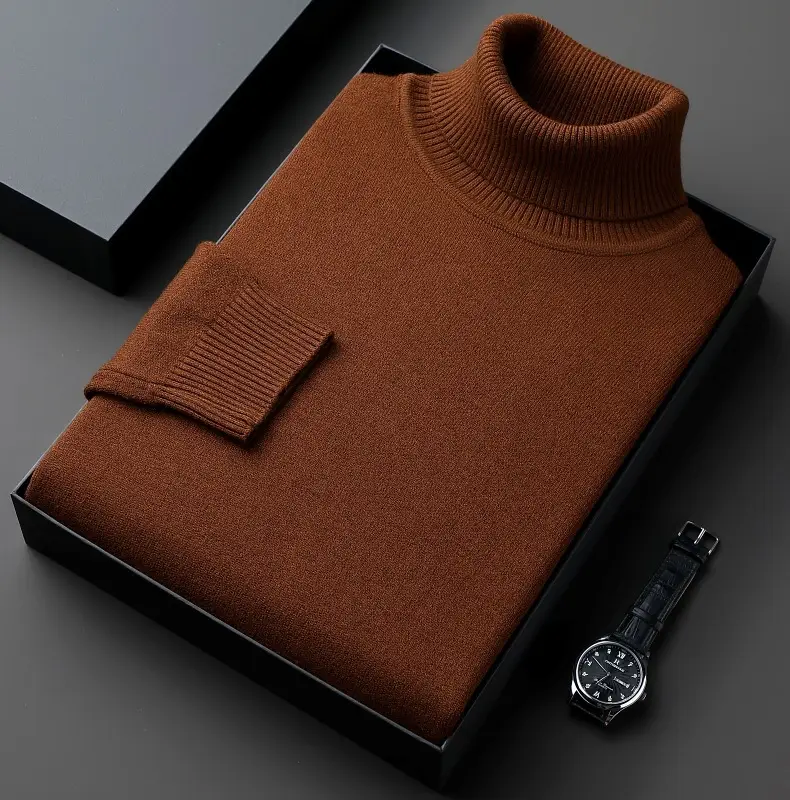 Winter Men's Grey Turtleneck Sweater Solid Color — feature 9