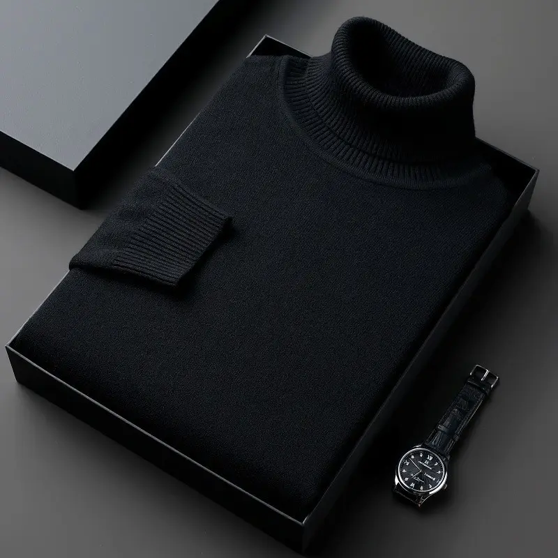 Winter Men's Grey Turtleneck Sweater Solid Color - Image 2