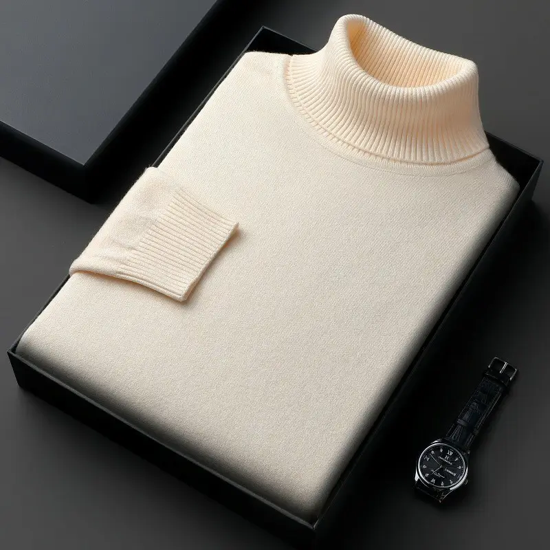 Winter Men's Grey Turtleneck Sweater Solid Color - Image 5