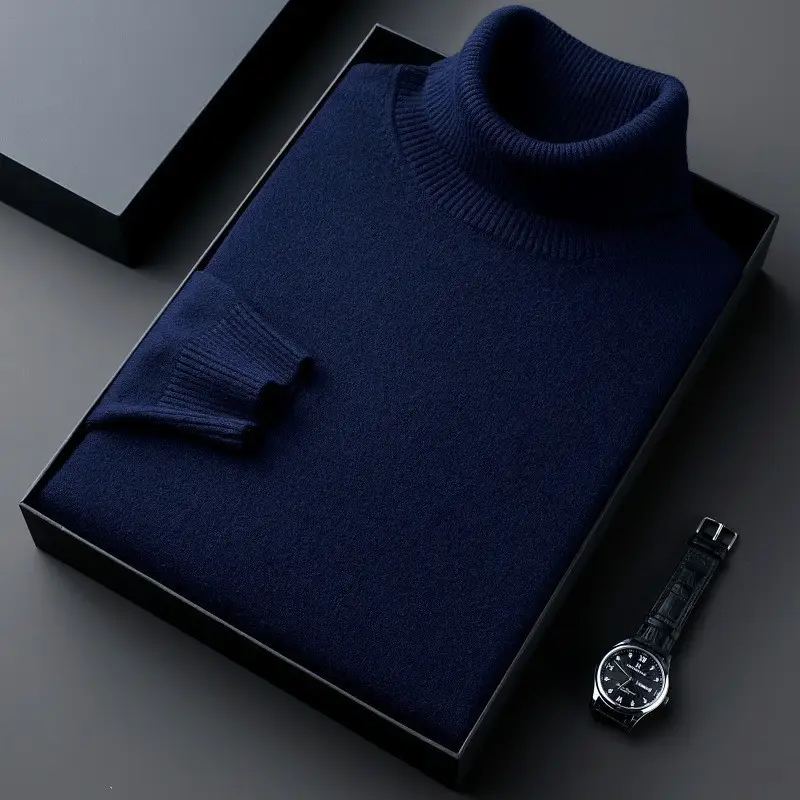 Winter Men's Grey Turtleneck Sweater Solid Color - Image 6