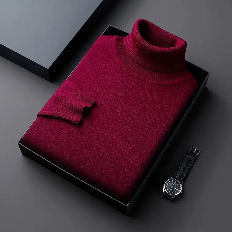 Winter Men's Grey Turtleneck Sweater Solid Color - Image 7
