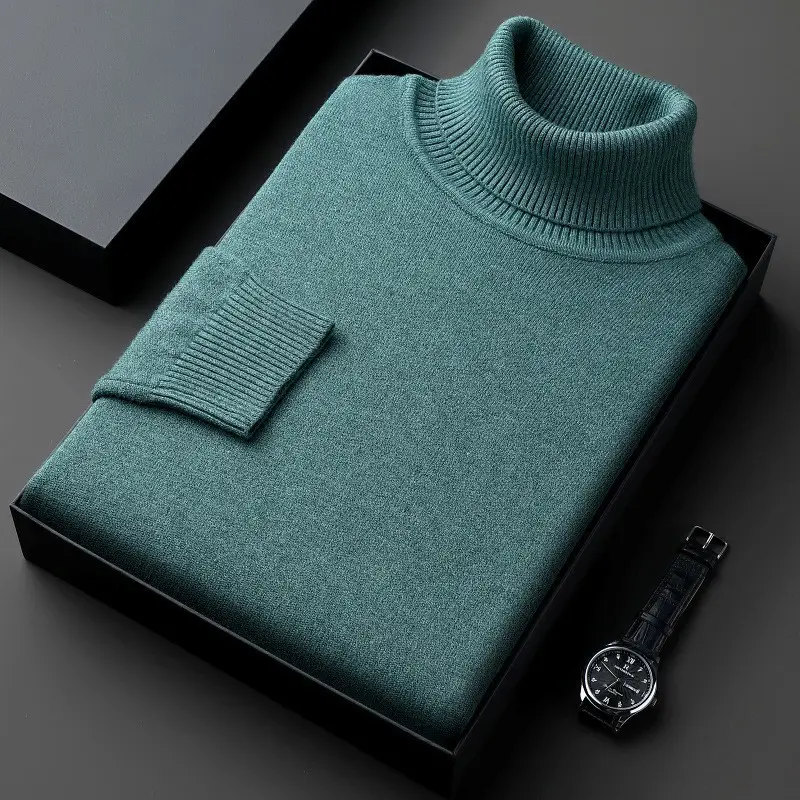 Winter Men's Grey Turtleneck Sweater Solid Color - Image 8