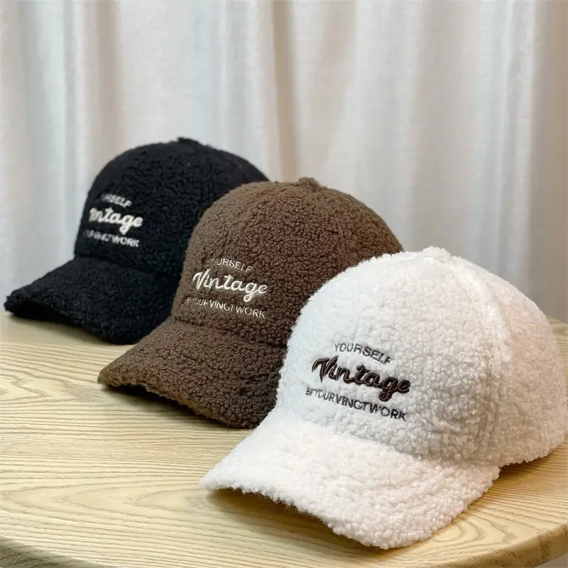 Women Furry Cap Winter Tan Black Embroidered