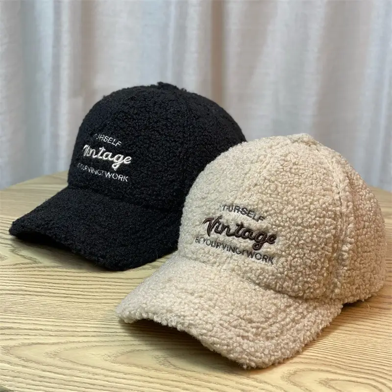 Women Furry Cap Winter Tan Black Embroidered