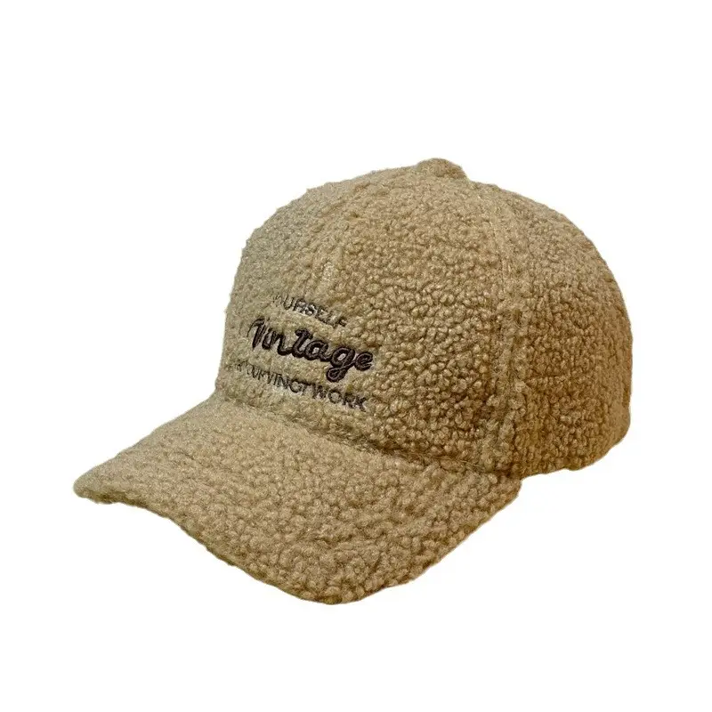 Women Furry Cap Winter Tan Black Embroidered