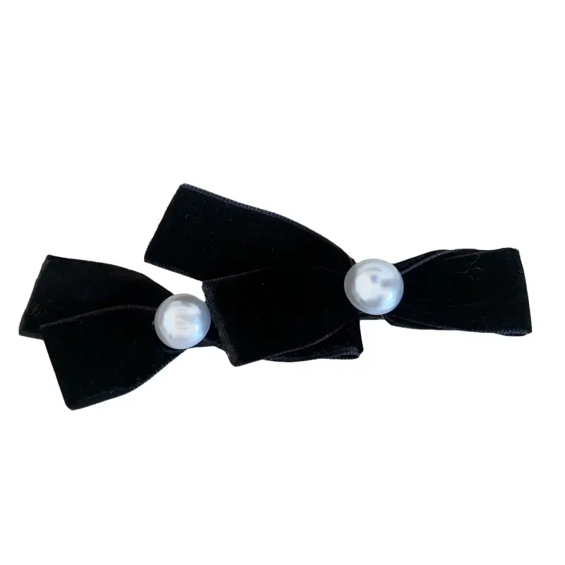 Black Velvet Pearl Bow Hairpin for Women