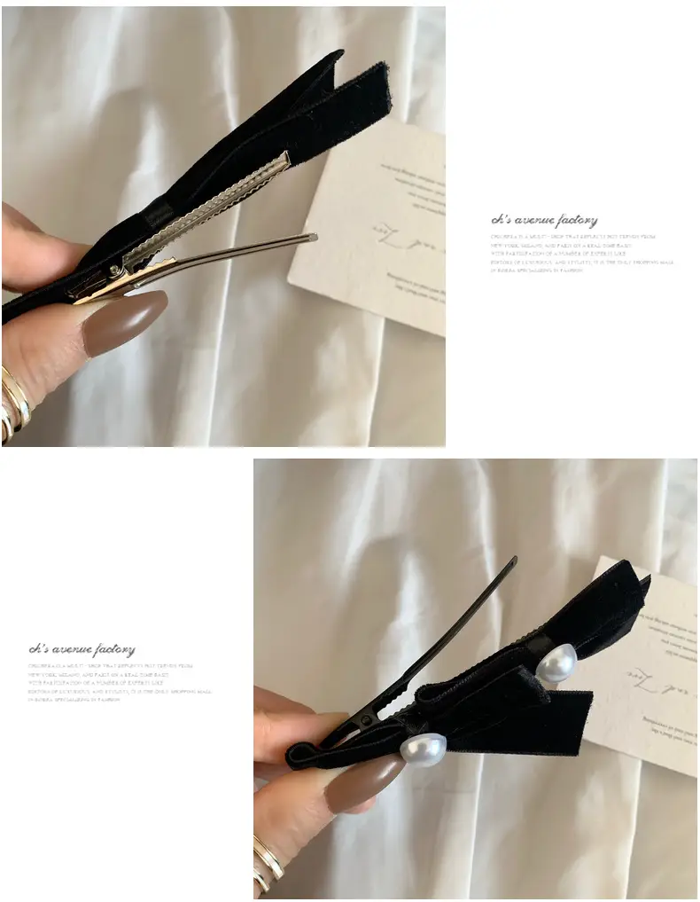 Black Velvet Pearl Bow Hairpin for Women — feature 10
