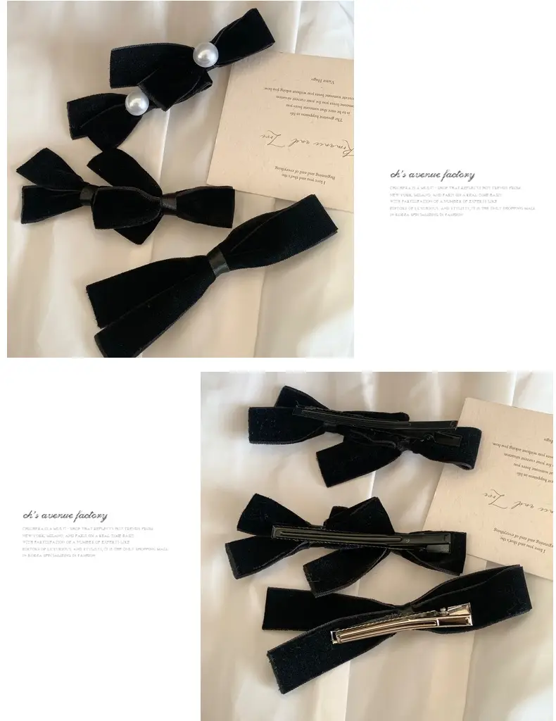 Black Velvet Pearl Bow Hairpin for Women — feature 9
